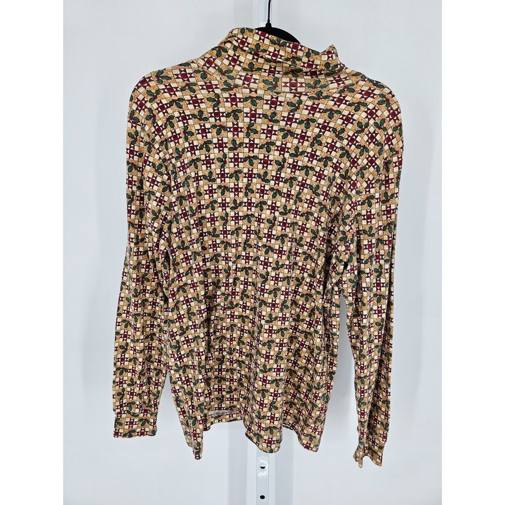 Vtg Corner Stone Womens Sz L Long Sleeve Turtleneck T Short Christmas Holly